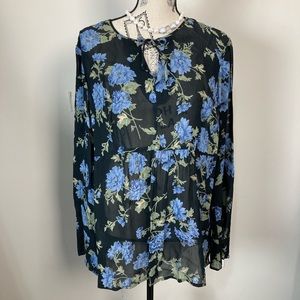 Venezia Black Blue Floral Chiffon Bohemian Top